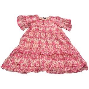 LA PLAGE Ella Dress Beachy Spring Pink Cream Patterned Cotton - Size Medium